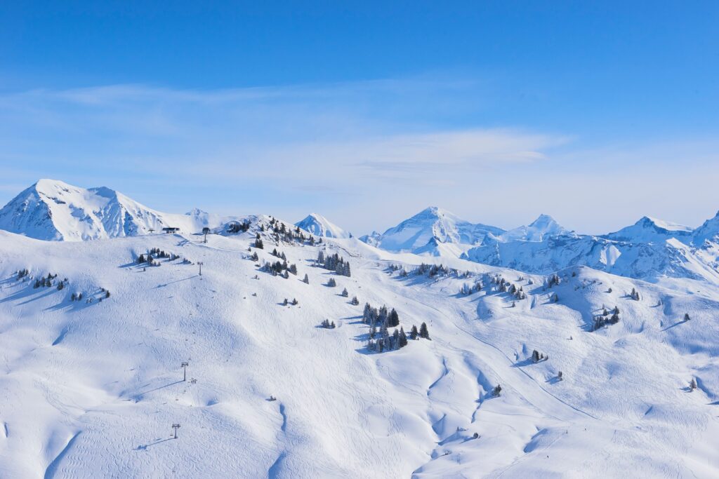 Snow covered mountain landscape, Gstaad, Switzerland