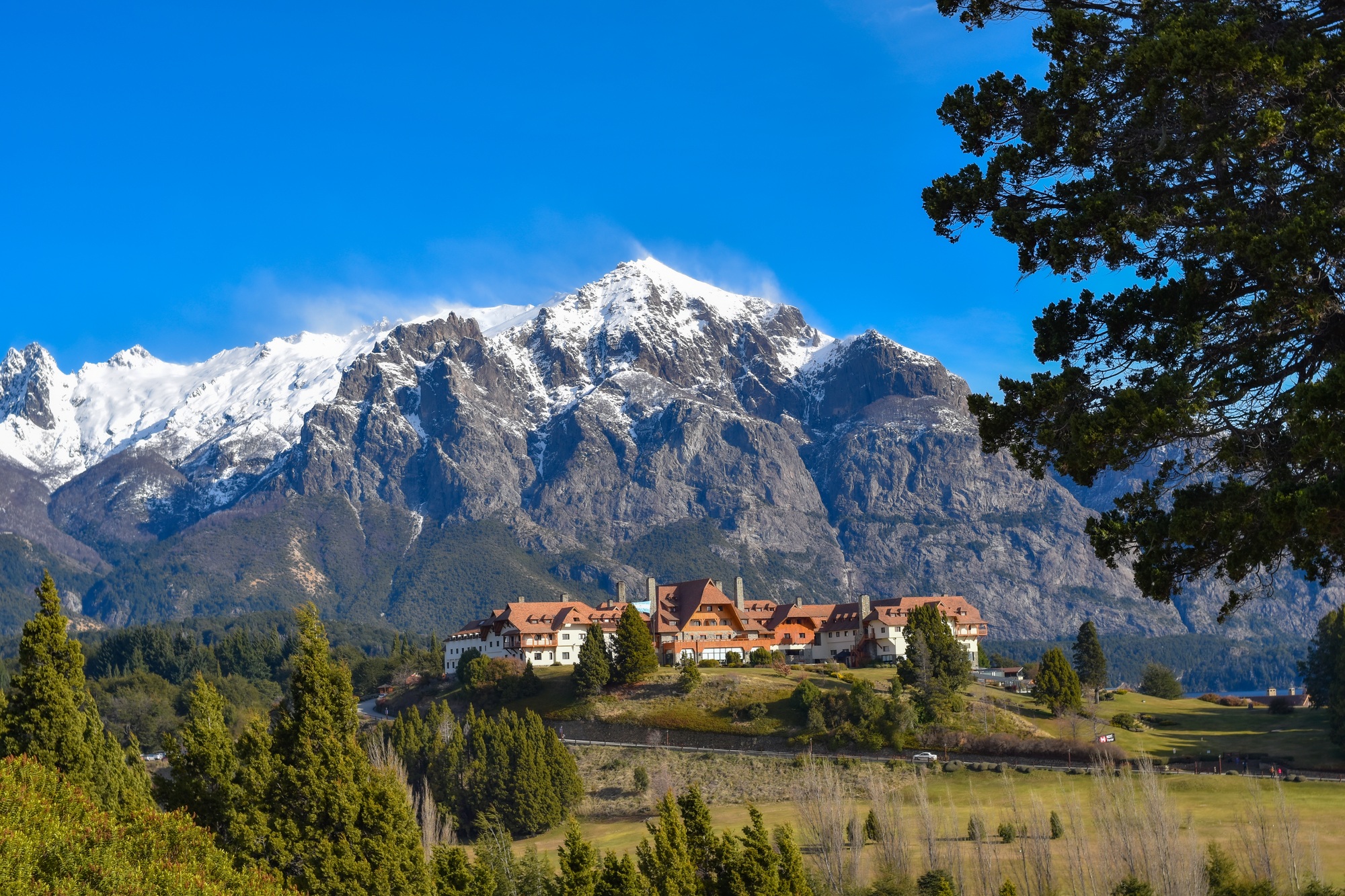 Hotel with a mountain on the background Bariloche, Argentina