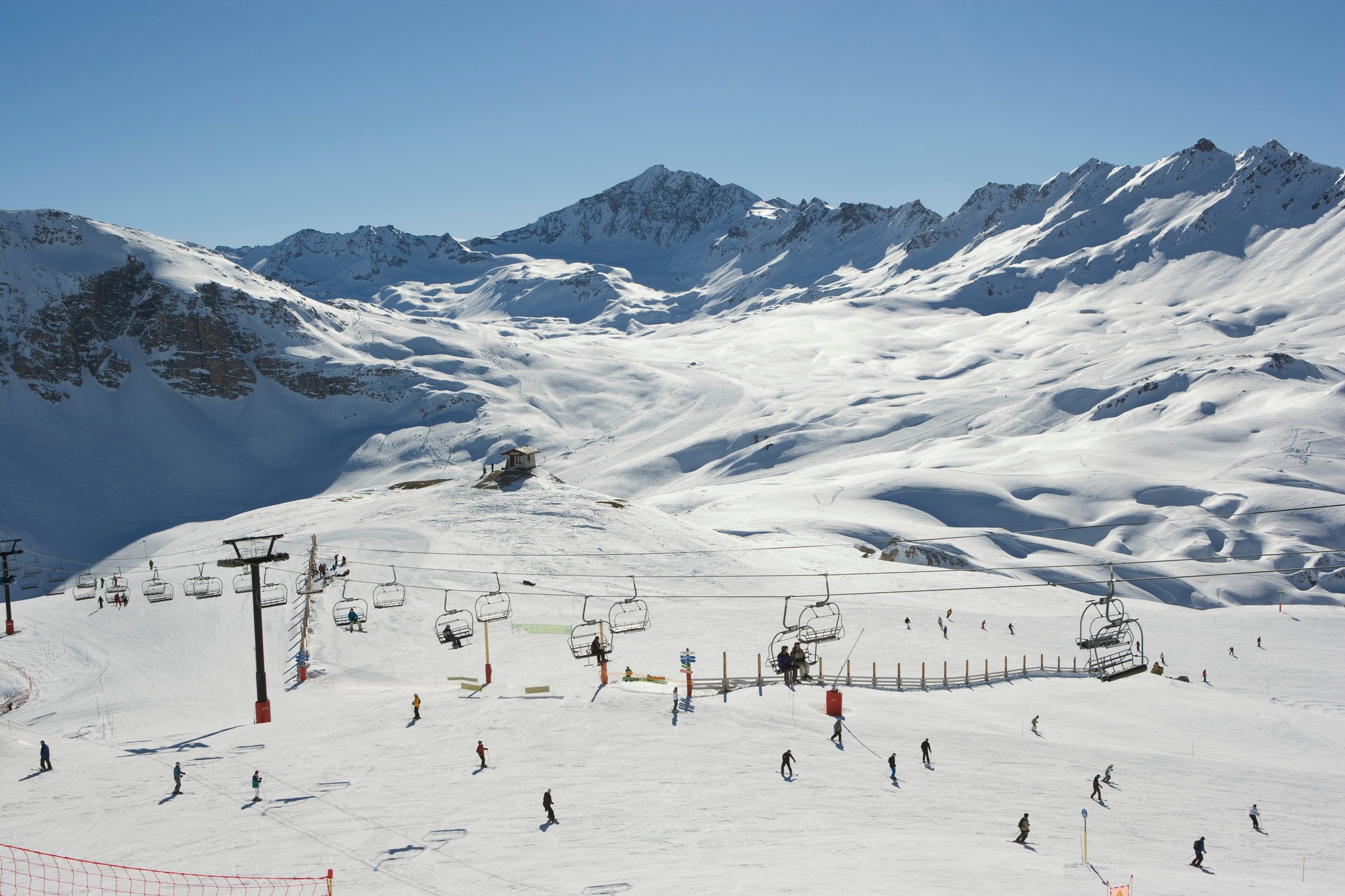 Skiers at Val d'Isere resort, France